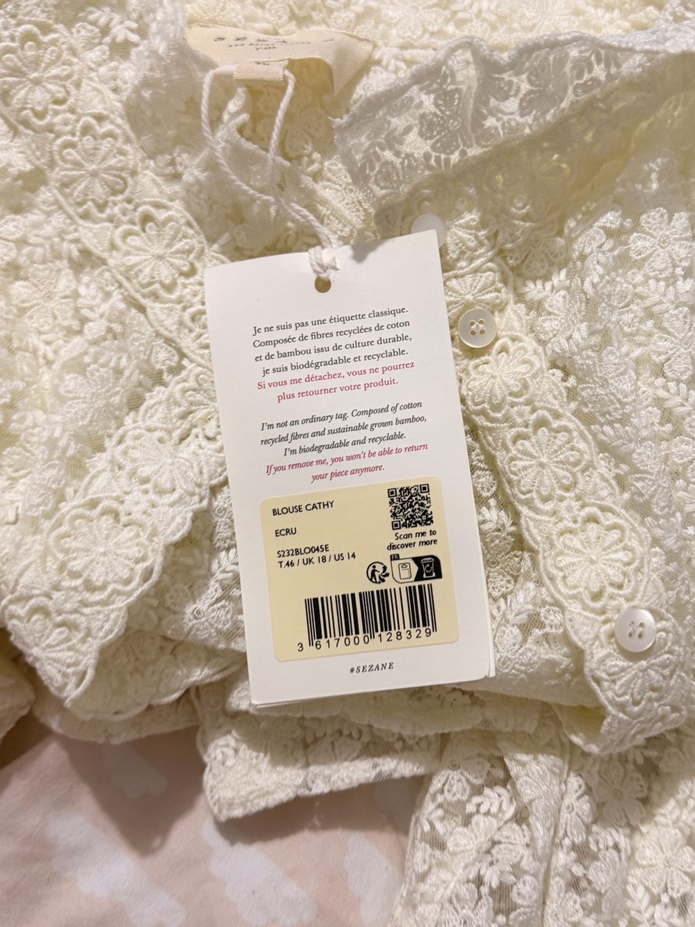 Sezane Ivory Floral Lace Button-Down Shirt - Picture 4 of 5